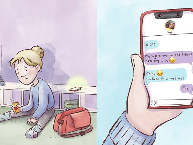 girl experiences low blood sugar and texts her best friend
