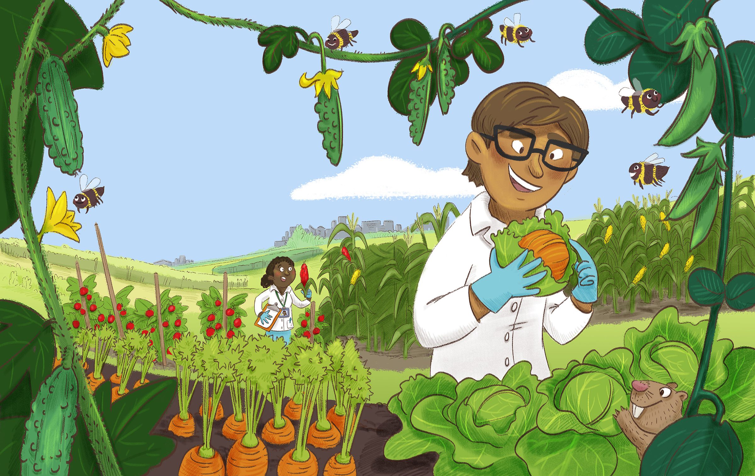 ottawa farm vegetables and scientists illustration