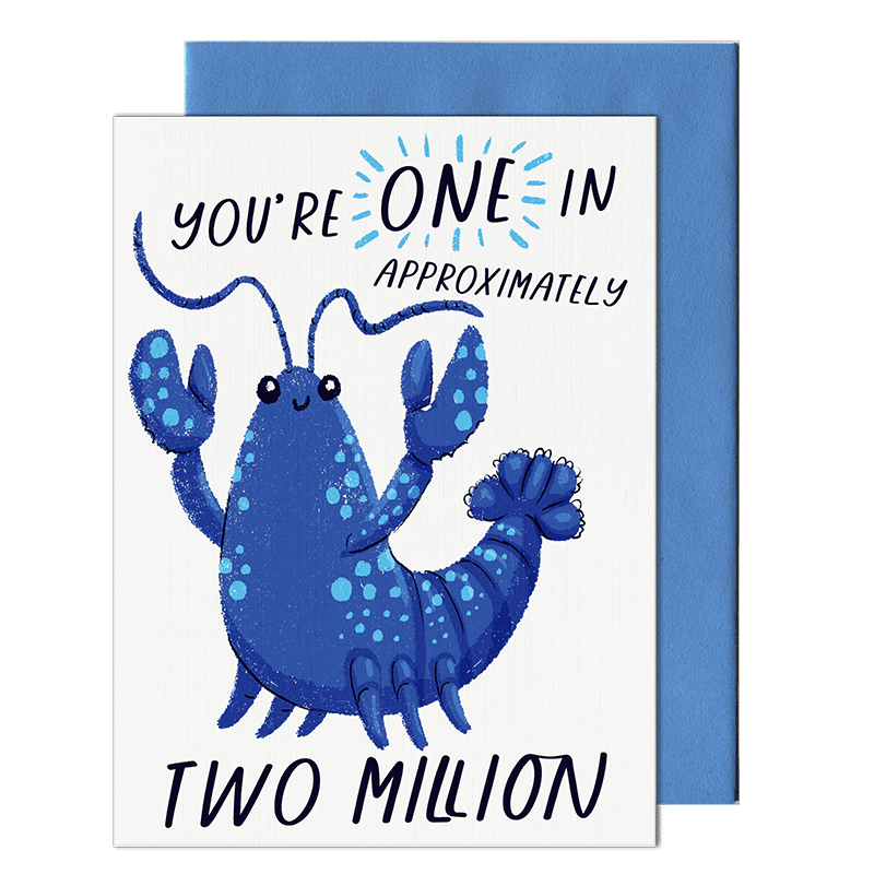 blue lobster greeting card by pencil empire