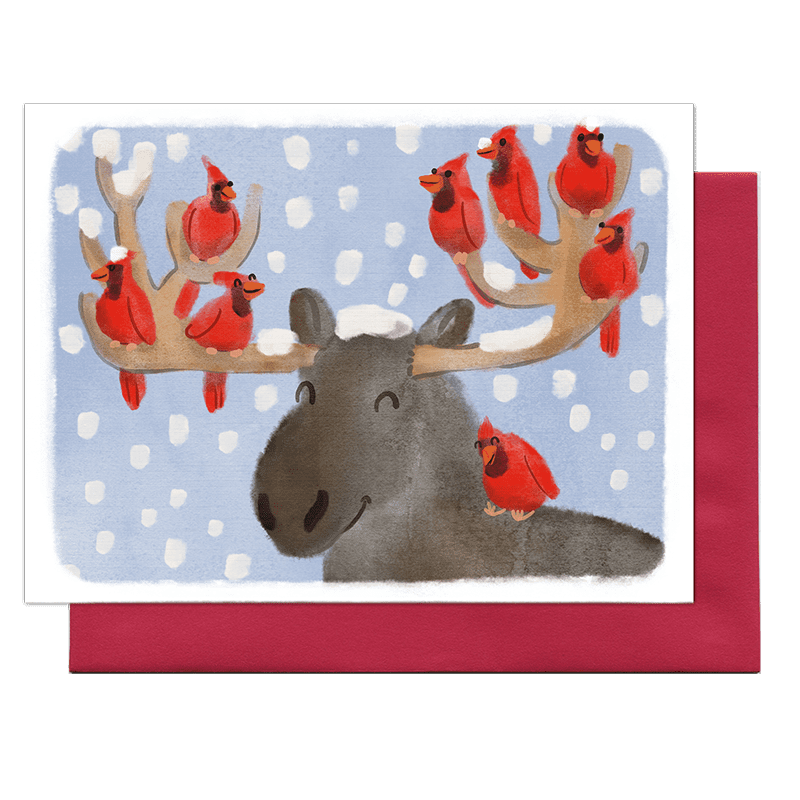 cardinals with moose greeting card by pencil empire