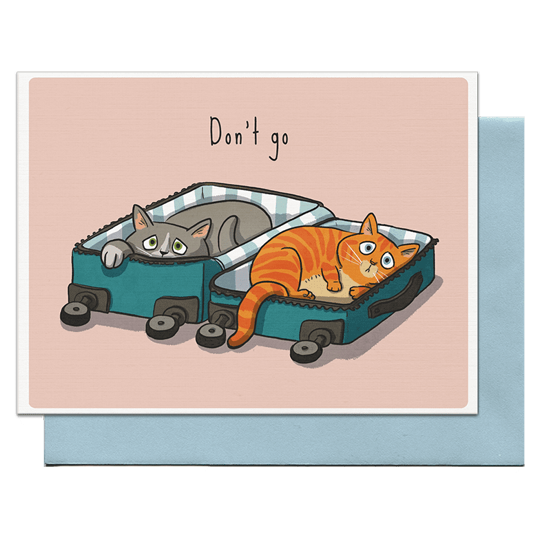 cats in luggage greeting card by pencil empire