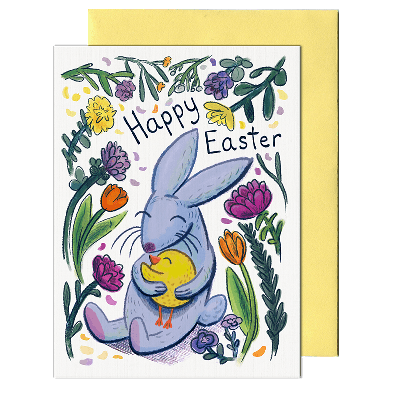 easter bunny with chick greeting card by pencil empire