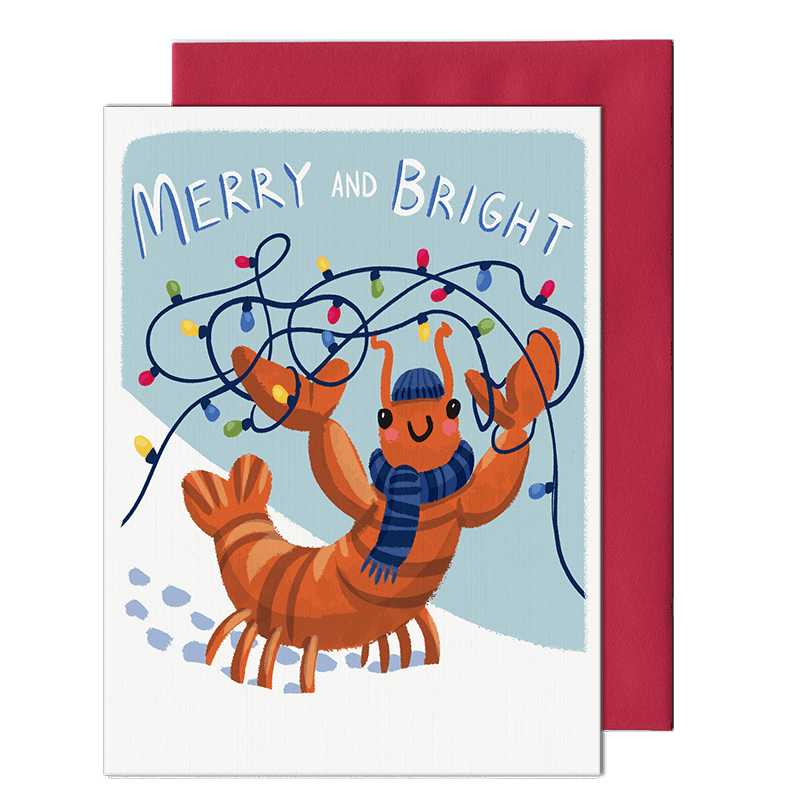 lobster with christmas lights greeting card by pencil empire