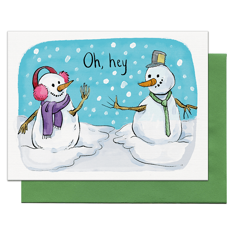snowmen waving greeting card by pencil empire