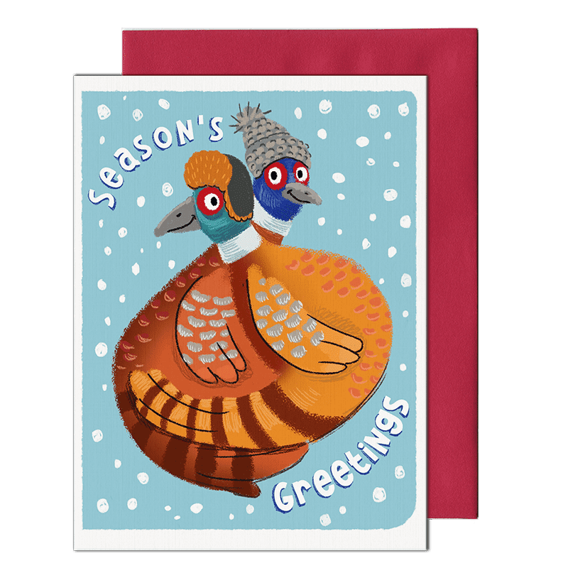 pheasant hug greeting card by pencil empire