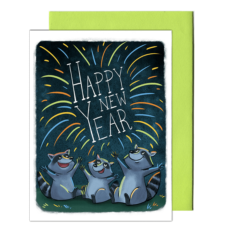 raccoon happy new year greeting card by pencil empire