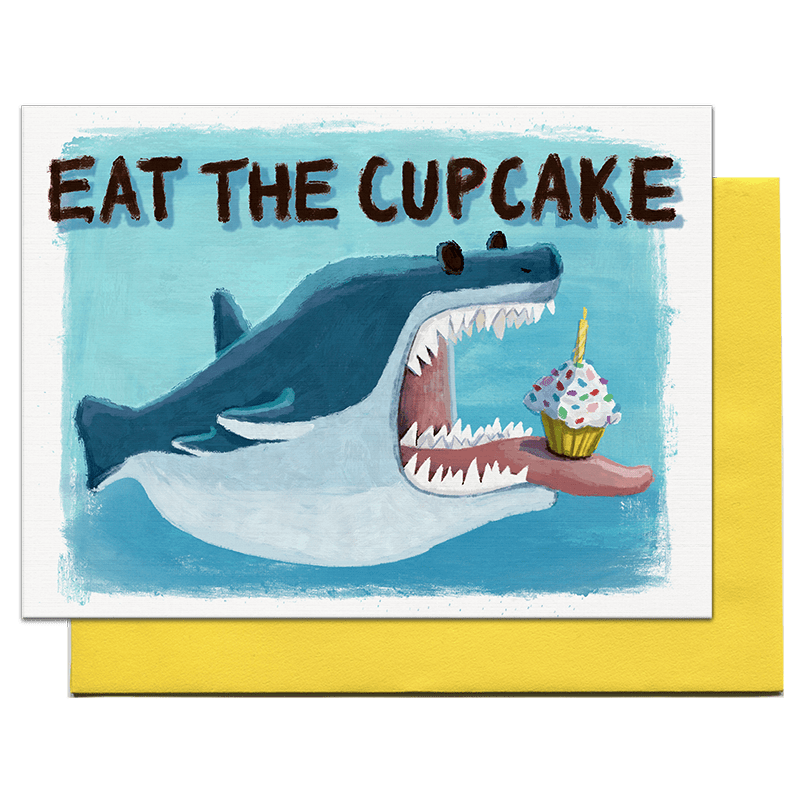 shark eating cupcake greeting card by pencil empire