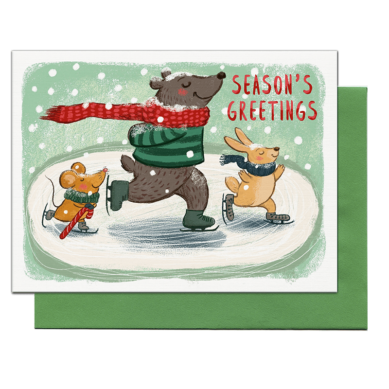 skating critters greeting card by pencil empire