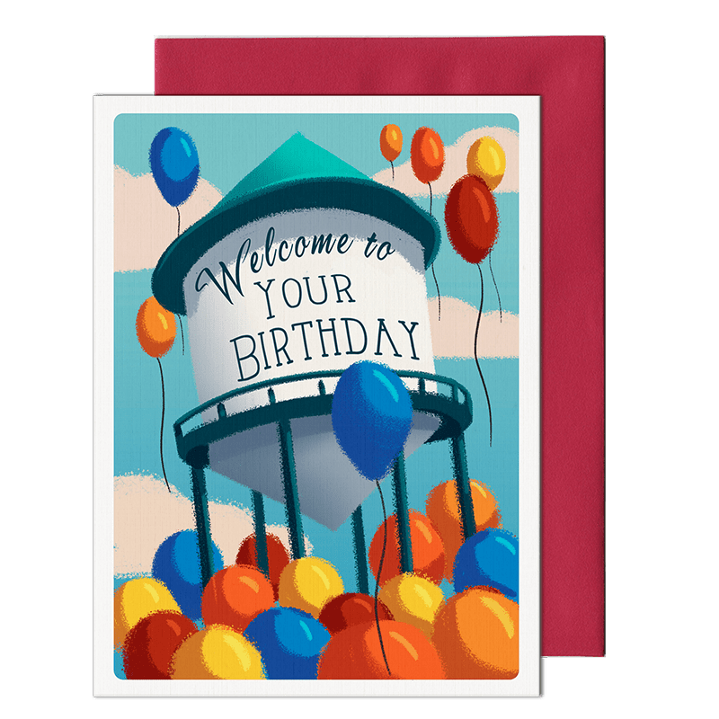 water tower birthday greeting card by pencil empire